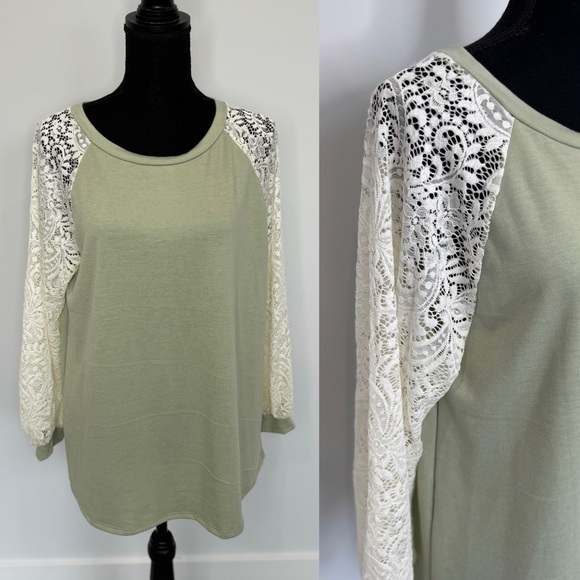 Bibi Filler Flair Lace Sleeves Green Top (Small) - Picture 1 of 6